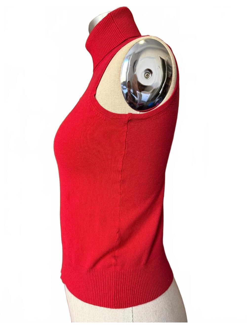 Cable & Gauge Red Sleeveless Turtleneck Knit Sweater Top S - Picture 2 of 8